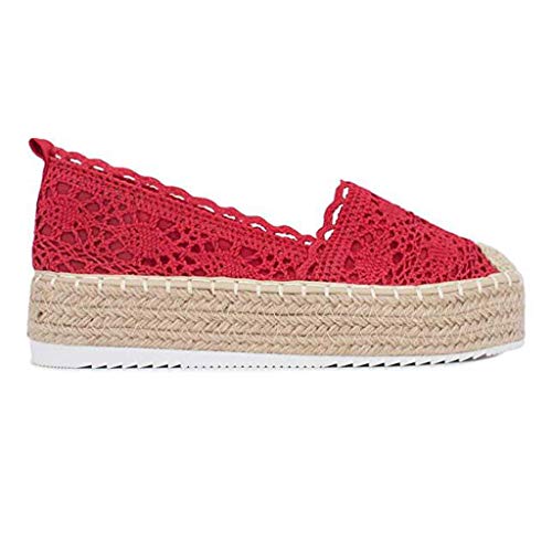 YWLINK Plataforma Hueca para Mujer Zapatos Casuales Color SóLido Transpirable CuñA Alpargatas Antideslizante CóModo Zapatos Romanos Bohemia TamañO Grande Fiesta Deportes Al Aire Libre (36 EU, X-Rojo)