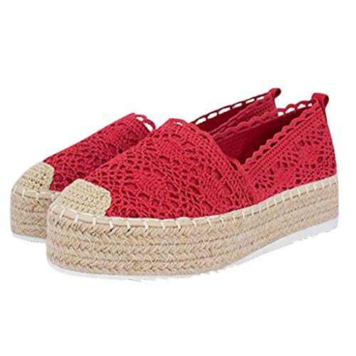 YWLINK Plataforma Hueca para Mujer Zapatos Casuales Color SóLido Transpirable CuñA Alpargatas Antideslizante CóModo Zapatos Romanos Bohemia TamañO Grande Fiesta Deportes Al Aire Libre (36 EU, X-Rojo)