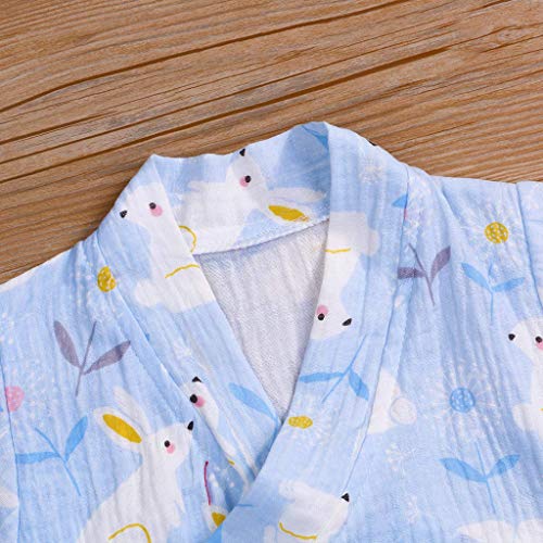 YWLINK ReciéN Nacido NiñO NiñAs Mono Corto De Manga Corta con Estampado De Dibujos Animados Kimono De Gasa Pijama Mameluco Algodon CóModo Bautismo Primer Ropa De Fiesta(Azul Claro,18-24 meses/90)