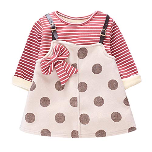 YWLINK Ropa De Bebe ReciéN Nacido Bebé NiñA Manga Larga Arco Vestido De AlgodóN Gruesa Traje De Nieve Ropa Abrigada Lindo Fiesta De Bautizo OtoñO Regalo De CumpleañOs(Rojo,6-12 Meses)