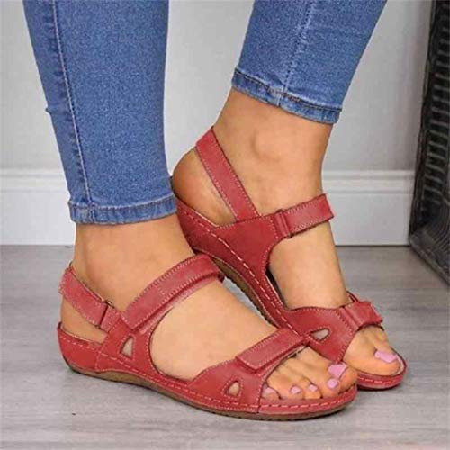 YWLINK Sandalias De Talla Grande para Mujer Zapatos De Playa con Punta Abierta De Verano Sandalias Deportivas Antideslizantes Fondo Plano Zapatillas Casual(Rojo,39EU)