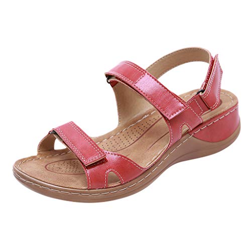 YWLINK Sandalias De Talla Grande para Mujer Zapatos De Playa con Punta Abierta De Verano Sandalias Deportivas Antideslizantes Fondo Plano Zapatillas Casual(Rojo,39EU)