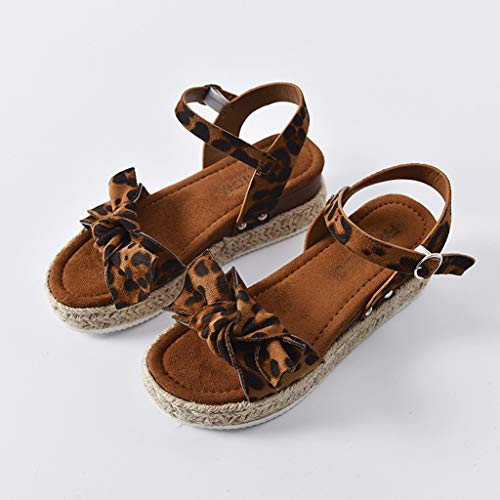 YWLINK Sandalias Planas para Mujer Sandalias De CuñA con Estampado De Leopardo Zapatos De Playa Antideslizantes De Gran TamañO con Lazo Zapatos Casuales(café,39EU)