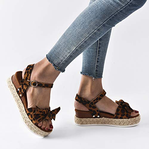 YWLINK Sandalias Planas para Mujer Sandalias De CuñA con Estampado De Leopardo Zapatos De Playa Antideslizantes De Gran TamañO con Lazo Zapatos Casuales(café,39EU)