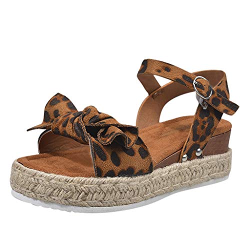 YWLINK Sandalias Planas para Mujer Sandalias De CuñA con Estampado De Leopardo Zapatos De Playa Antideslizantes De Gran TamañO con Lazo Zapatos Casuales(café,39EU)