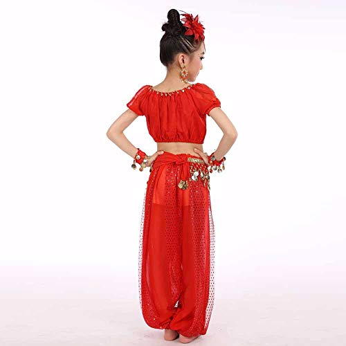 YWLINK Traje De Baile Traje NiñA 2PC Danza India Danza del Vientre Arriba+ Pantalones Conjunto Ropa De NiñOs ActuacióN De Danza Moda Festival Hermoso Regalo del DíA De Miembro (Rojo,L)