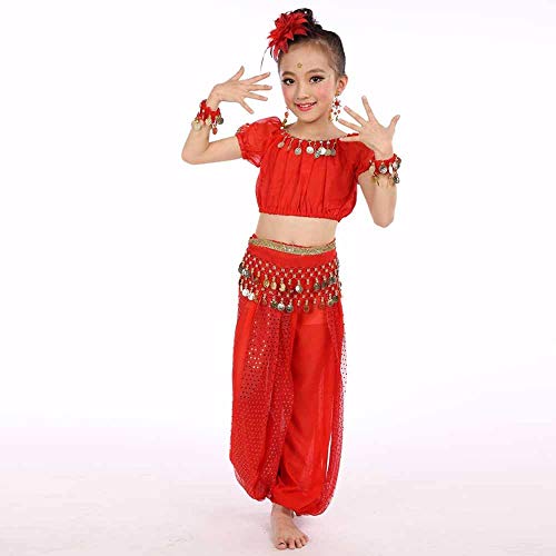 YWLINK Traje De Baile Traje NiñA 2PC Danza India Danza del Vientre Arriba+ Pantalones Conjunto Ropa De NiñOs ActuacióN De Danza Moda Festival Hermoso Regalo del DíA De Miembro (Rojo,L)