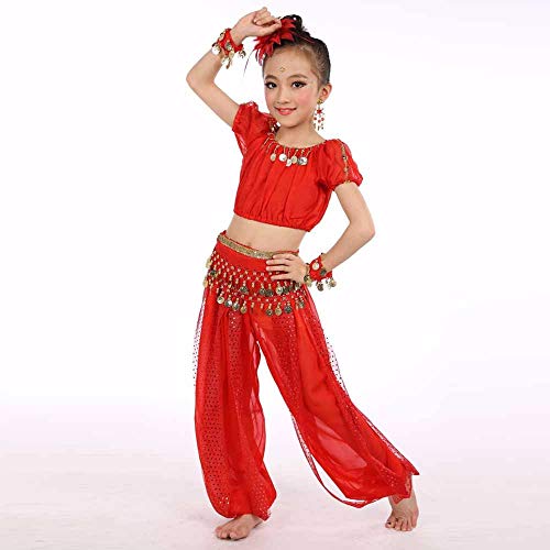 YWLINK Traje De Baile Traje NiñA 2PC Danza India Danza del Vientre Arriba+ Pantalones Conjunto Ropa De NiñOs ActuacióN De Danza Moda Festival Hermoso Regalo del DíA De Miembro (Rojo,L)