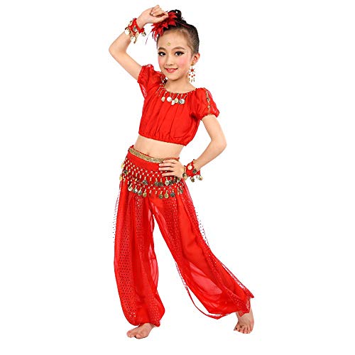 YWLINK Traje De Baile Traje NiñA 2PC Danza India Danza del Vientre Arriba+ Pantalones Conjunto Ropa De NiñOs ActuacióN De Danza Moda Festival Hermoso Regalo del DíA De Miembro (Rojo,L)