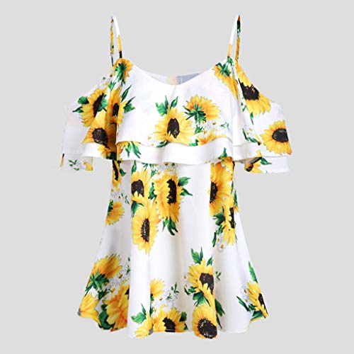 YWLINK Verano Ropa De Mujer De Gran TamañO Moda Girasol Impreso Camis Manga Corta Volantes FríO Hombro Blusa Elegante Vacaciones En La Playa Fiesta Vestido Azul, Blanco, Rosa S-XXXL