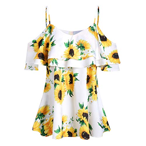 YWLINK Verano Ropa De Mujer De Gran TamañO Moda Girasol Impreso Camis Manga Corta Volantes FríO Hombro Blusa Elegante Vacaciones En La Playa Fiesta Vestido Azul, Blanco, Rosa S-XXXL