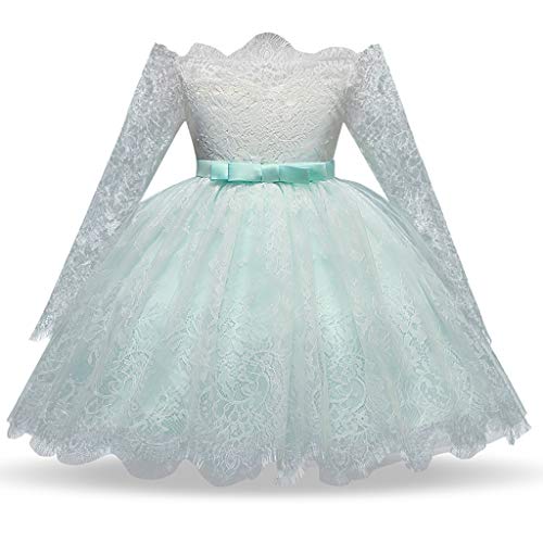 YWLINK Vestido De Fiesta NiñA/Falda De Ballet/Tutu De Proa/Vestido De Navidad/Vestido De Halloween/Traje De Grupo/Traje De Rendimiento Vestido De Princesa De Manga Larga Regalo(Verde,5-6 años/130)