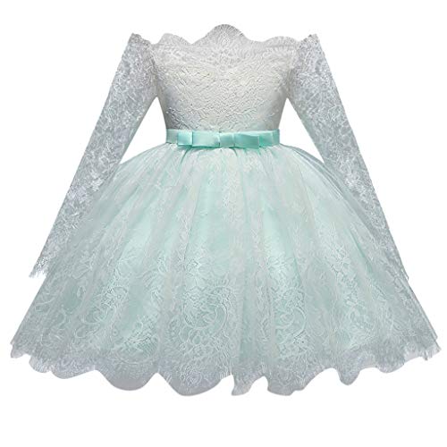 YWLINK Vestido De Fiesta NiñA/Falda De Ballet/Tutu De Proa/Vestido De Navidad/Vestido De Halloween/Traje De Grupo/Traje De Rendimiento Vestido De Princesa De Manga Larga Regalo(Verde,5-6 años/130)