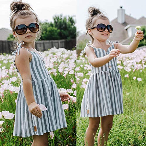 YWLINK Vestido NiñA Verano Sin Mangas Raya Falda Princesa Moda Casual Camisola Mezcla De AlgodóN CóModo Playa Fiesta ActuacióN De Danza Regalo del DíA De Miembro Ropa De NiñOs(Gris,4-5 años/130)