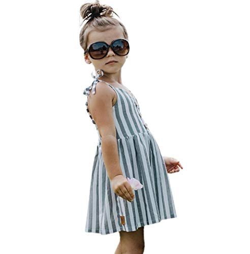 YWLINK Vestido NiñA Verano Sin Mangas Raya Falda Princesa Moda Casual Camisola Mezcla De AlgodóN CóModo Playa Fiesta ActuacióN De Danza Regalo del DíA De Miembro Ropa De NiñOs(Gris,4-5 años/130)