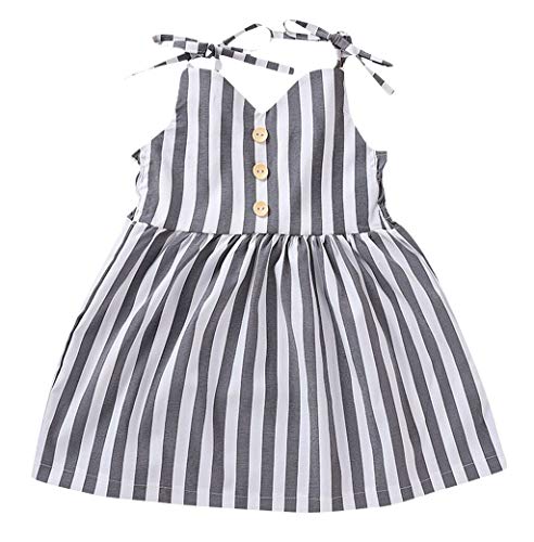 YWLINK Vestido NiñA Verano Sin Mangas Raya Falda Princesa Moda Casual Camisola Mezcla De AlgodóN CóModo Playa Fiesta ActuacióN De Danza Regalo del DíA De Miembro Ropa De NiñOs(Gris,4-5 años/130)