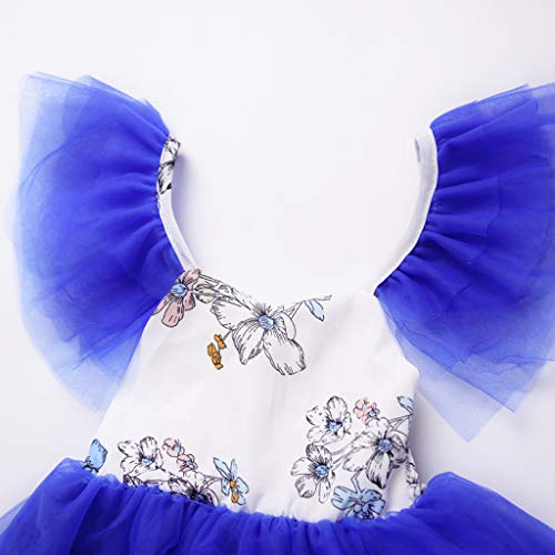 YWLINK Vestido NiñAs Manga del Vuelo De La Flor De Empalme De Malla Falda Larga Cos Traje Vestido Princesa Baile Fiesta Falda Coctel Rendimiento Carnaval,Vestido Flores La Boda(Azul,6-12 meses/80)