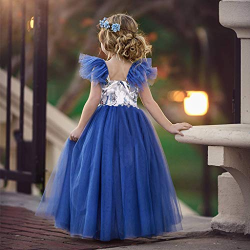 YWLINK Vestido NiñAs Manga del Vuelo De La Flor De Empalme De Malla Falda Larga Cos Traje Vestido Princesa Baile Fiesta Falda Coctel Rendimiento Carnaval,Vestido Flores La Boda(Azul,6-12 meses/80)