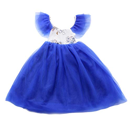 YWLINK Vestido NiñAs Manga del Vuelo De La Flor De Empalme De Malla Falda Larga Cos Traje Vestido Princesa Baile Fiesta Falda Coctel Rendimiento Carnaval,Vestido Flores La Boda(Azul,6-12 meses/80)