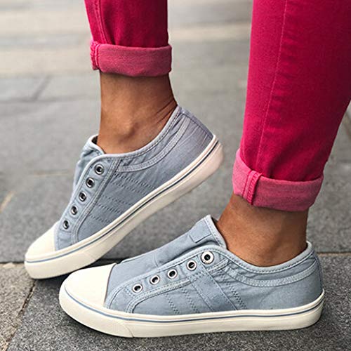 YWLINK Zapatillas De Lona De Gran TamañO para Mujer, Zapatos Lok Fu, Vaquera con Cremallera, Un Pedal Plano, Zapatos Perezosos, Zapatos Casuales Confort Zapatos Solos Deportes Ciclismo(Azul,39EU)