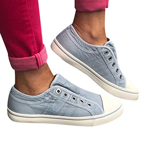 YWLINK Zapatillas De Lona De Gran TamañO para Mujer, Zapatos Lok Fu, Vaquera con Cremallera, Un Pedal Plano, Zapatos Perezosos, Zapatos Casuales Confort Zapatos Solos Deportes Ciclismo(Azul,39EU)