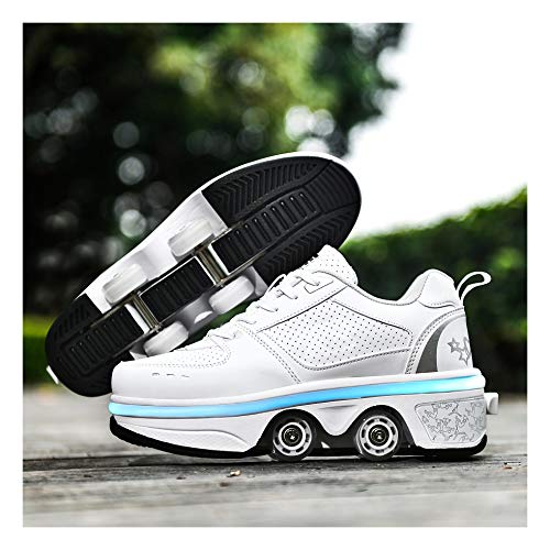 YXIAOL Zapatillas con Ruedas, Patines Retráctiles, 4 Ruedas, LED, Monopatín, Zapatillas Deportivas con Ruedas, Patines En Línea para Adultos, Unisex,EU34/UK1.5