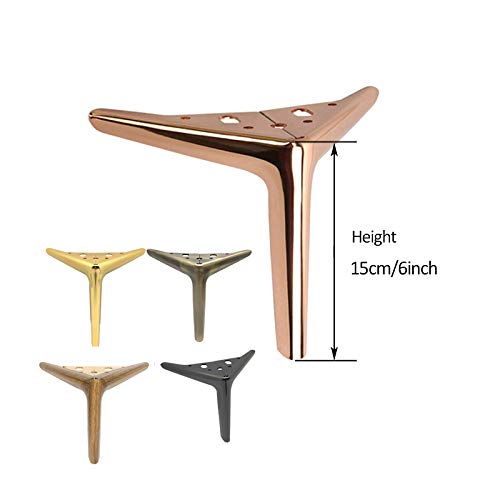 YXW Juego de 4 Modernas Metal Triangulares Patas para Muebles, para Sofá Baño Mesita Patas de Mesa, con Tornillos, Oro Rosa, Color de Grano de Madera, 15 cm de Carga 200 kg