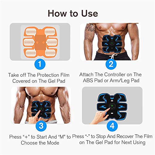 YYDM Abdominal Entrenador De Estimulación Muscular, El EMS Estimulador Muscular, Quemar Grasa para Aumentar Los Músculos, Abdominal Brazo/Espalda/Entrenamiento De Los Músculos De La Pierna,Azul