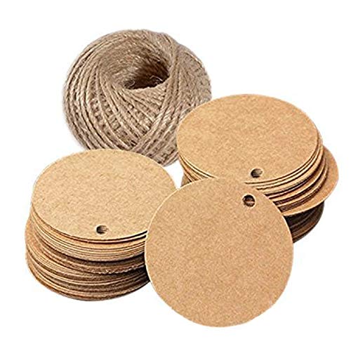 yyuezhi 100 Piezas de Papel Kraft Etiqueta de Regalo Etiqueta 6X6 cm Papel Colgante Etiqueta Redonda Papel Kraft Etiqueta para Regalos de Boda para Hacer Etiquetas de Precio