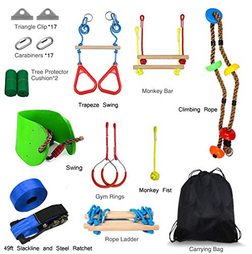 YYXT Ninja Warrior Obstacle Course For Kids-Ninja Slackline 50'-El Kit De Barras De Mono Colgante Más Completo para Niños,con Columpio Trapecio,Cuerda de Escalada y Escalera de Cuerda YYXT Ninja Warrior Obstacle Course For Kids-Ninja Slackline 50'-El Kit De Barras De Mono Colgante Más Completo para Niños,con Columpio Trapecio,Cuerda de Escalada y Escalera de Cuerda