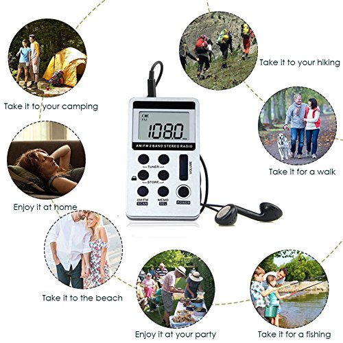 YZCX Radio Pequeña Portatil, Mini Radio de Bolsillo Pocket Am/FM 2 Bandas de Radio Estéreo DSP Digital Tuning Receptor con Pantalla LCD USB Recargable y Auricular para Caminar (Blanco) YZCX Radio Pequeña Portatil, Mini Radio de Bolsillo Pocket Am/FM 2 Bandas de Radio Estéreo DSP Digital Tuning Receptor con Pantalla LCD USB Recargable y Auricular para Caminar (Blanco)