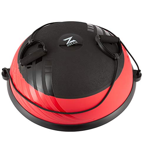 Z ZELUS 60 cm Pelota de Equilibrio Inflable con Bomba Bola de Yoga con 2 Bandas de Fitness Pelota de Yoga con Plataforma Capacidad 300 kg Equipo de Entrenamiento de Fuerza Yoga, Fitness (Rojo y negro)