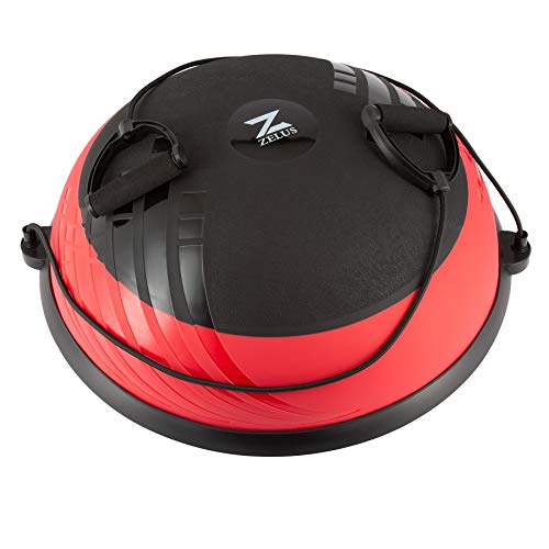 Z ZELUS 60 cm Pelota de Equilibrio Inflable con Bomba Bola de Yoga con 2 Bandas de Fitness Pelota de Yoga con Plataforma Capacidad 300 kg Equipo de Entrenamiento de Fuerza Yoga, Fitness (Rojo y negro)