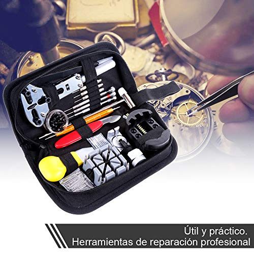 Zacro 151 Pcs Kit de Reparación de Relojes, con Herramientas de Reloj Barra de Resorte Profesional, con Abridor de Repara Pulsera de Reloj 52mm con Estuche Negro, Varios Accesorios,etc.