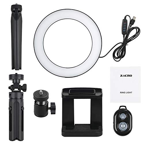 Zacro 6 Pulgadas LED Anillo de Luz Trípode y Soporte para Teléfono, 3 Modos de Luz y 10 Niveles de Brillo, Soporte para Selfie, Ring Light LED para Transmisión en Vivo, Movil, Selfie