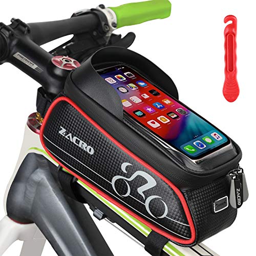 Zacro Bolsa Bicicleta Manillar,Soporte Bolsa Táctil Bicicleta Impermeable,Gran Capacidad para Bici y de Cremallera Doble Viseras para Moviles Debajo de 6 Inches Zacro Bolsa Bicicleta Manillar,Soporte Bolsa Táctil Bicicleta Impermeable,Gran Capacidad para Bici y de Cremallera Doble Viseras para Moviles Debajo de 6 Inches