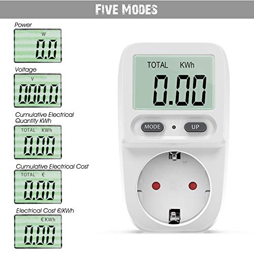 Zaeel Medidor de consumo de corriente del medidor de energía, medidor de consumo de energía eléctrica con pantalla LCD, protección contra sobrecarga, medidor de costo de energía, potencia máxima 3680W Zaeel Medidor de consumo de corriente del medidor de energía, medidor de consumo de energía eléctrica con pantalla LCD, protección contra sobrecarga, medidor de costo de energía, potencia máxima 3680W