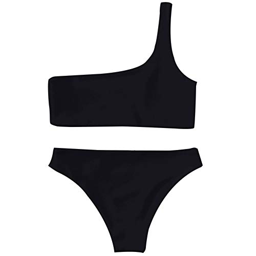 ZAFUL Bikini de dos piezas para mujer con un hombro. Negro M