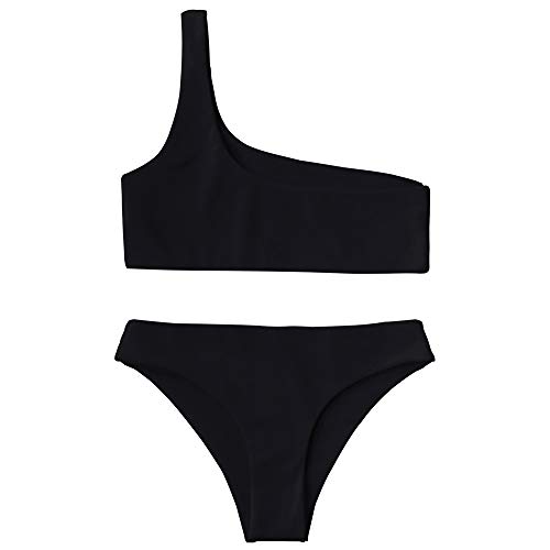 ZAFUL Bikini de dos piezas para mujer con un hombro. Negro M