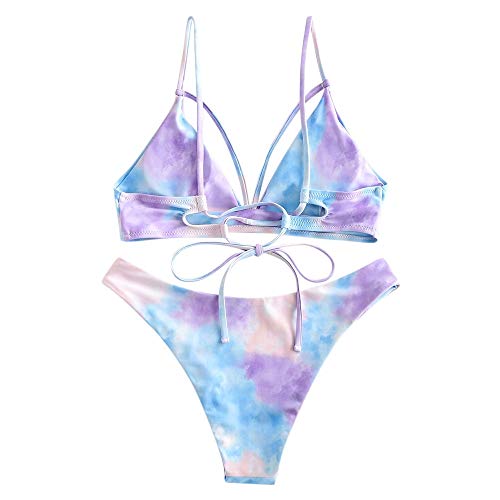 ZAFUL Bikini para mujer Tie Dye con tirantes finos, acolchado, traje de baño de dos piezas Multi-a M