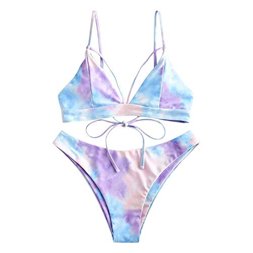 ZAFUL Bikini para mujer Tie Dye con tirantes finos, acolchado, traje de baño de dos piezas Multi-a M