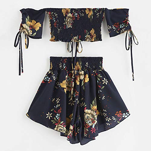 ZAFUL Trajes de Baño Mujer Top Corto Lazada Delantera Estampado Hombro Descubierto Pantalones Cortos Ropa de Playa Dos Piezas 2019 Verano (Azul, L) ZAFUL Trajes de Baño Mujer Top Corto Lazada Delantera Estampado Hombro Descubierto Pantalones Cortos Ropa de Playa Dos Piezas 2019 Verano (Azul, L)
