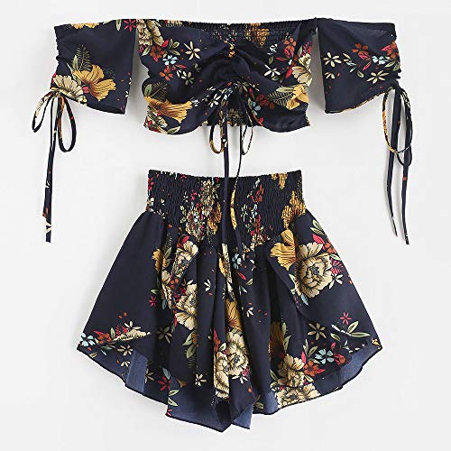ZAFUL Trajes de Baño Mujer Top Corto Lazada Delantera Estampado Hombro Descubierto Pantalones Cortos Ropa de Playa Dos Piezas 2019 Verano (Azul, L) ZAFUL Trajes de Baño Mujer Top Corto Lazada Delantera Estampado Hombro Descubierto Pantalones Cortos Ropa de Playa Dos Piezas 2019 Verano (Azul, L)