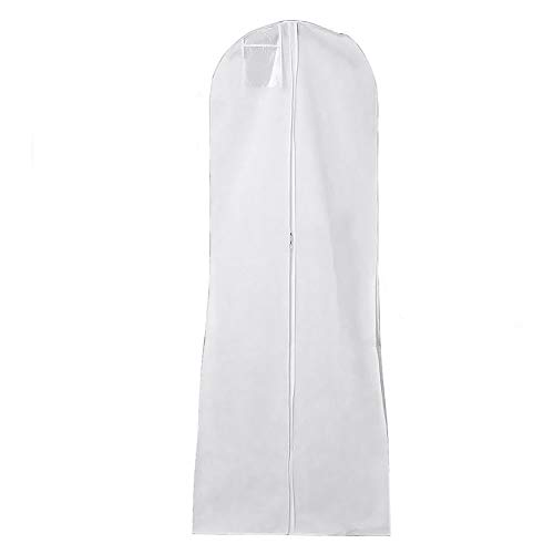 ZAK168 - Funda para vestido de novia (180 cm, tela no tejida, transpirable, resistente al polvo, protector para colgar), Blanco, Tamaño libre
