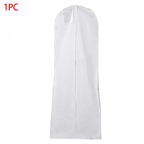 ZAK168 - Funda para vestido de novia (180 cm, tela no tejida, transpirable, resistente al polvo, protector para colgar), Blanco, Tamaño libre