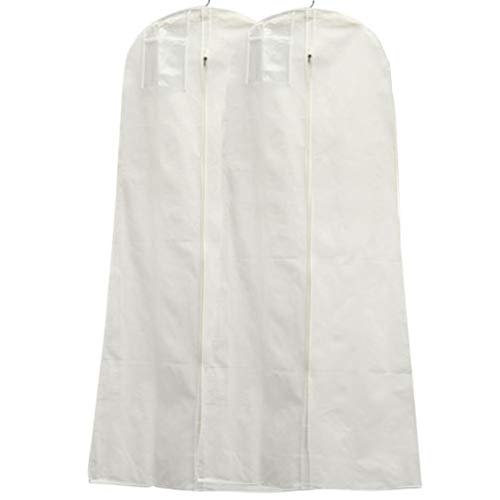 ZAK168 - Funda para vestido de novia (180 cm, tela no tejida, transpirable, resistente al polvo, protector para colgar), Blanco, Tamaño libre