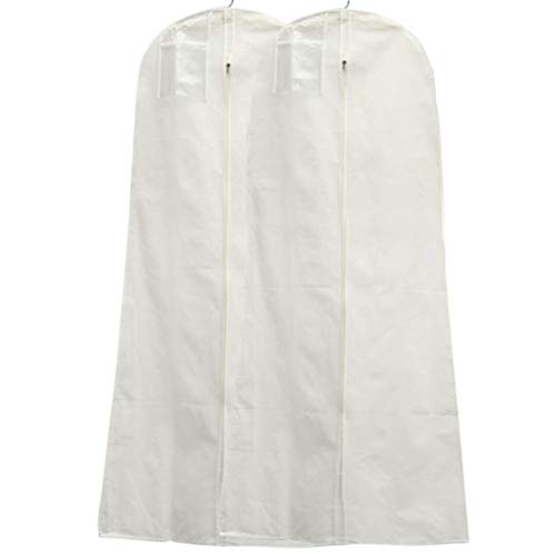 ZAK168 - Funda para vestido de novia (180 cm, tela no tejida, transpirable, resistente al polvo, protector para colgar), Blanco, Tamaño libre