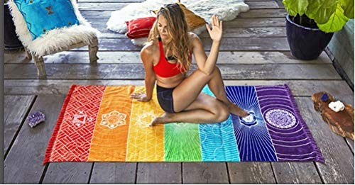 ZALE - Esterilla de yoga útil, diseño de rayas arcoíris bohemia para colgar en la pared, diseño de mandalas indias, para yoga de 7 chakras, para toalla de playa, esterilla de yoga, tamaño Multi