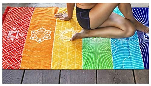 ZALE - Esterilla de yoga útil, diseño de rayas arcoíris bohemia para colgar en la pared, diseño de mandalas indias, para yoga de 7 chakras, para toalla de playa, esterilla de yoga, tamaño Multi