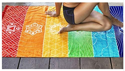 ZALE - Esterilla de yoga útil, diseño de rayas arcoíris bohemia para colgar en la pared, diseño de mandalas indias, para yoga de 7 chakras, para toalla de playa, esterilla de yoga, tamaño Multi ZALE - Esterilla de yoga útil, diseño de rayas arcoíris bohemia para colgar en la pared, diseño de mandalas indias, para yoga de 7 chakras, para toalla de playa, esterilla de yoga, tamaño Multi